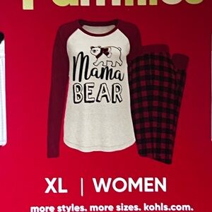 Cuddl Duds Red and White Mama Bear Pajama Set